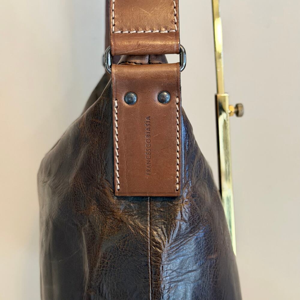 Francesco Biasia Hobo Shoulder Bag Brown Split Leather Vintage Made in Italy - Picture 5 of 11